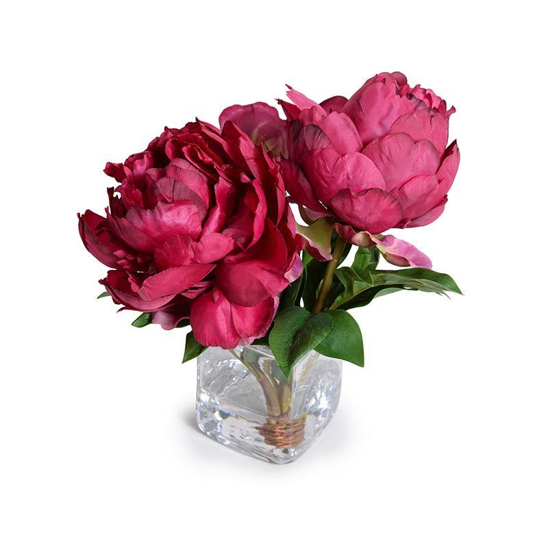 Peony Cutting in Glass 10"H Fuchsia