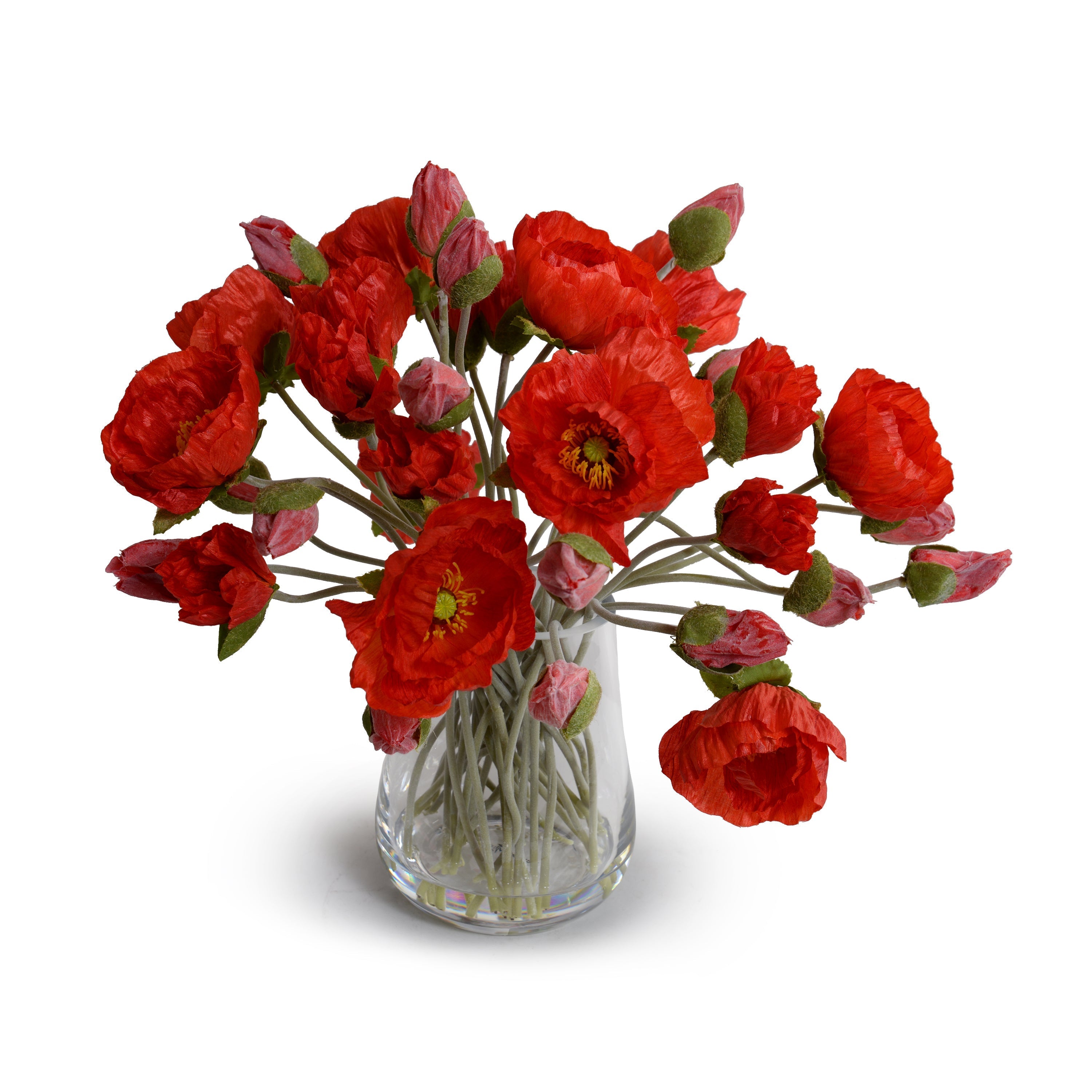 Poppy Bouquet in Glass Vase 15"H Orange