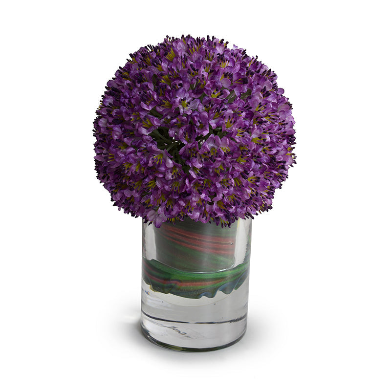 Allium in Glass 9"H Purple