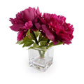 Peony Cutting in Glass 9"H Dark Fuchsia