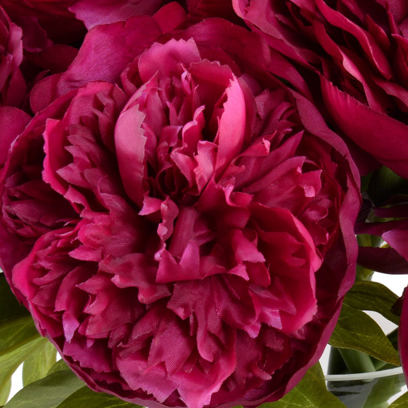Peony Bouquet in Glass 13"H Fuchsia