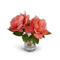 Peony Cutting in Glass 9"H Coral