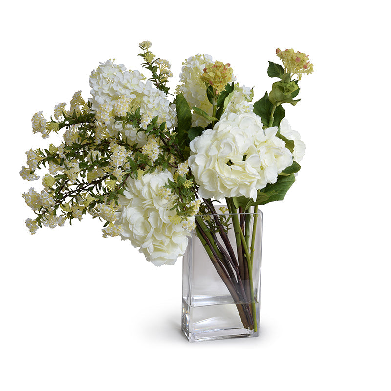 Hydrangea & Spirea Arrangement in Glass 22"H