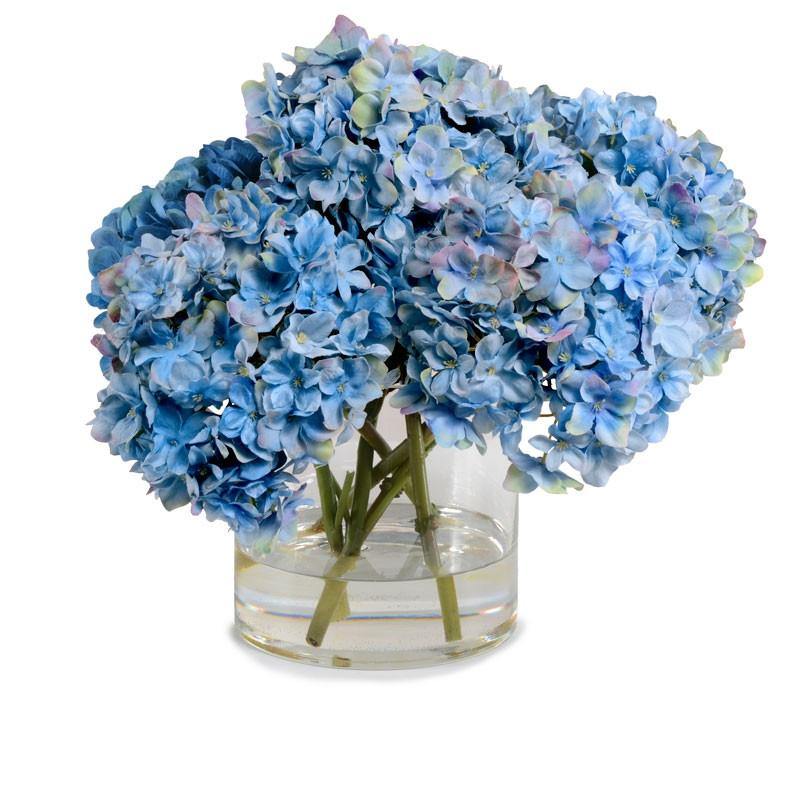 Hydrangea Arrangement in Glass 12"H Blue