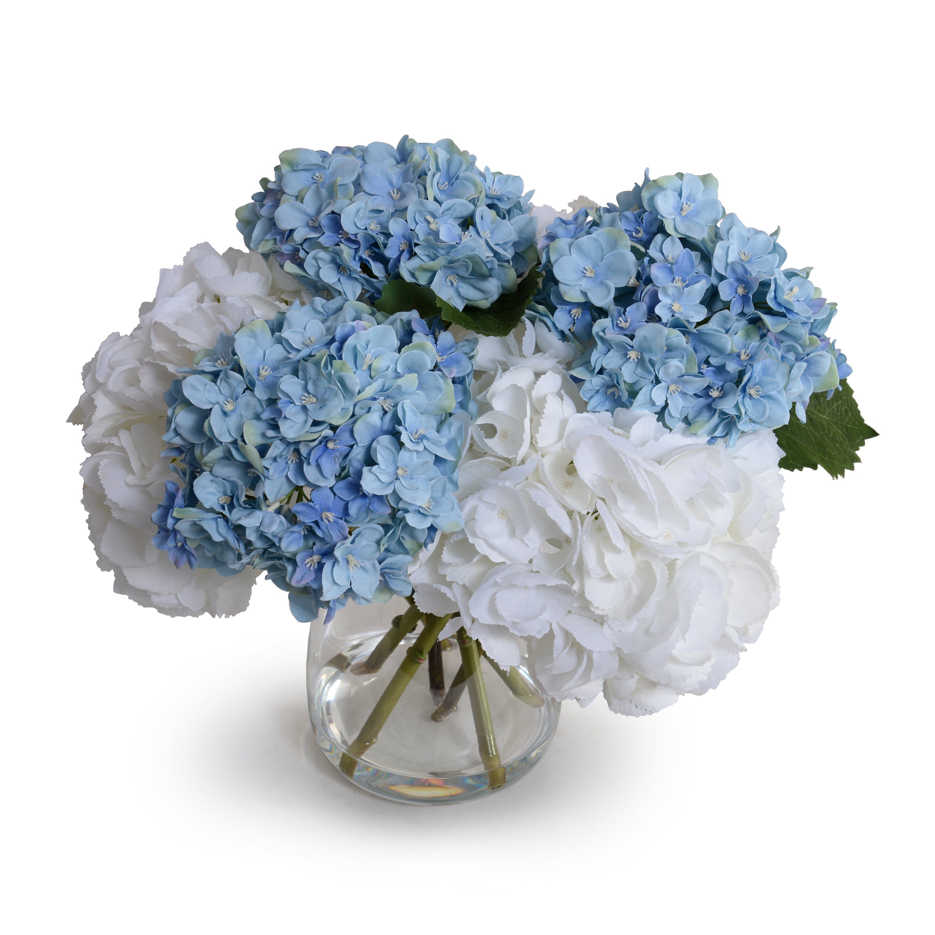 Hydrangea Arrangement in Glass 12"H Blue White