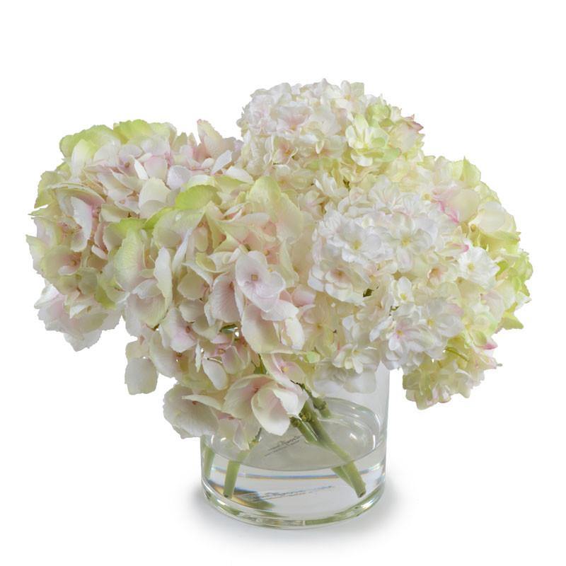 Hydrangea Arrangement in Glass 12"H Pink Green