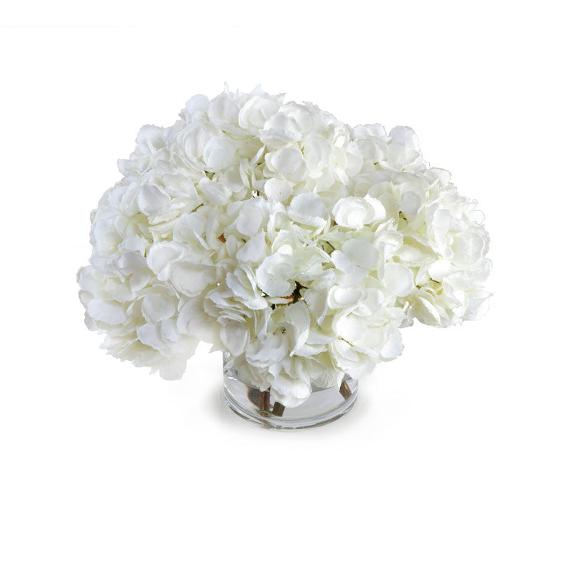 Hydrangea Arrangement in Glass 12"H White