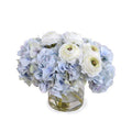 Hydrangea & Ranunculus in Glass 12"H Blue