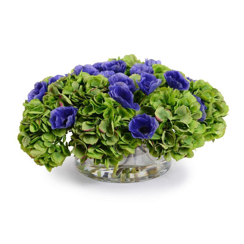 Hydrangea & Anemone Arrangement Centerpiece 13"