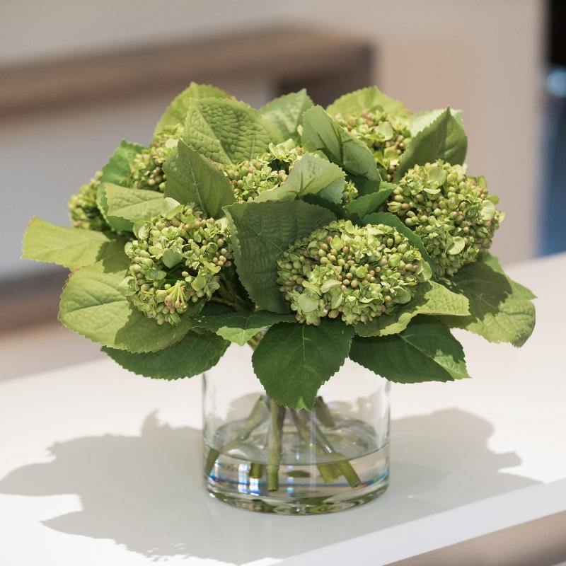 Hydrangea Bud Bouquet in Glass 12"H Green