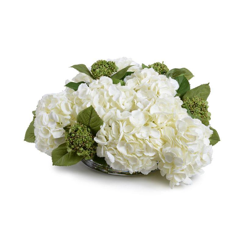 Hydrangea Centerpiece 12"H Clear Glass Bowl