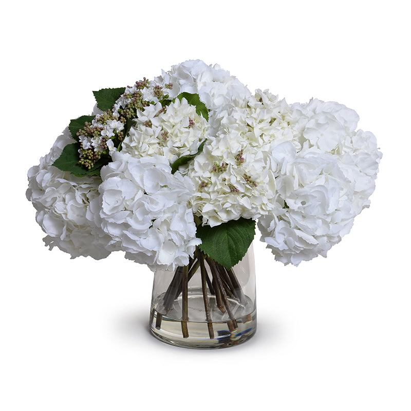 Hydrangea Arrangement in Glass 20"H White