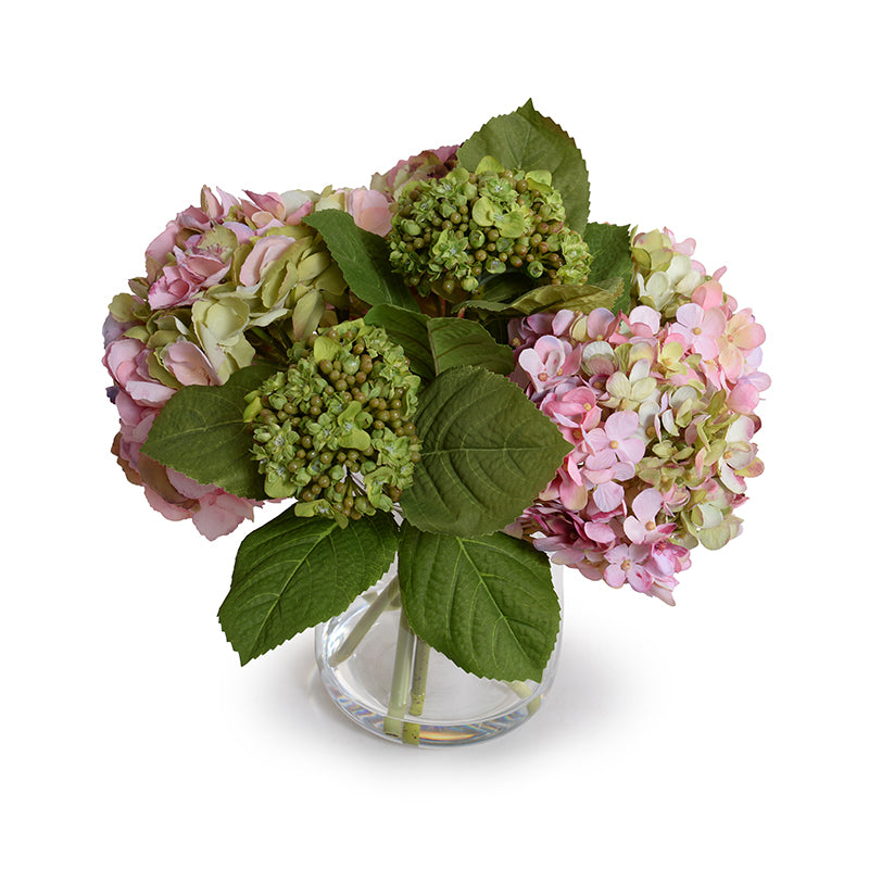 Hydrangea Arrangement in Glass 12"H