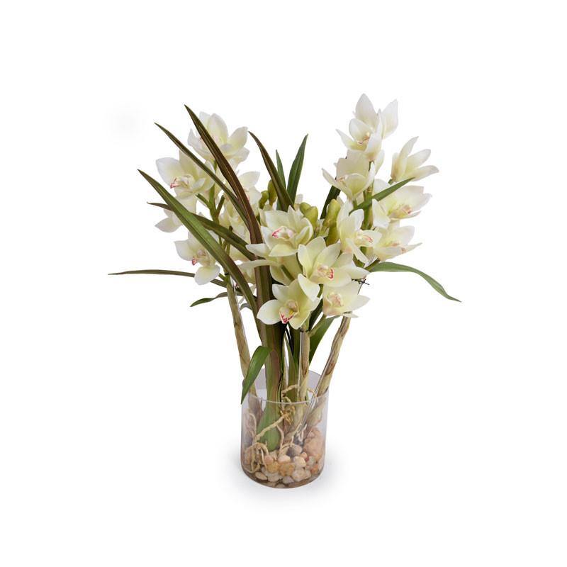 Cymbidium Orchid in Glass 24"H White
