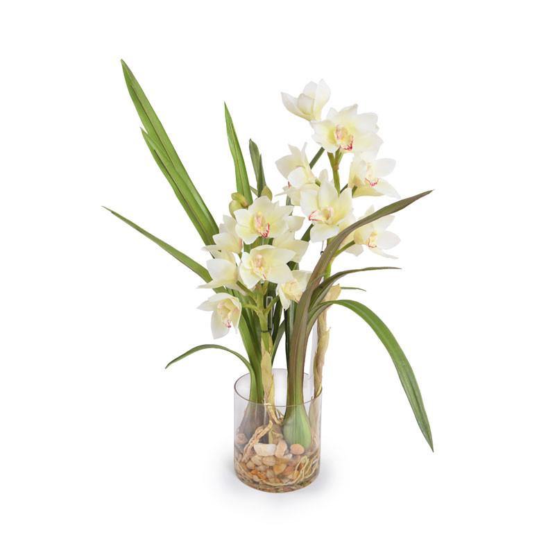 Cymbidium Orchid in Glass 27"H White