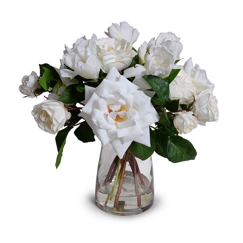 Rose & Gardenia Arrangement in Glass Vase 14"H