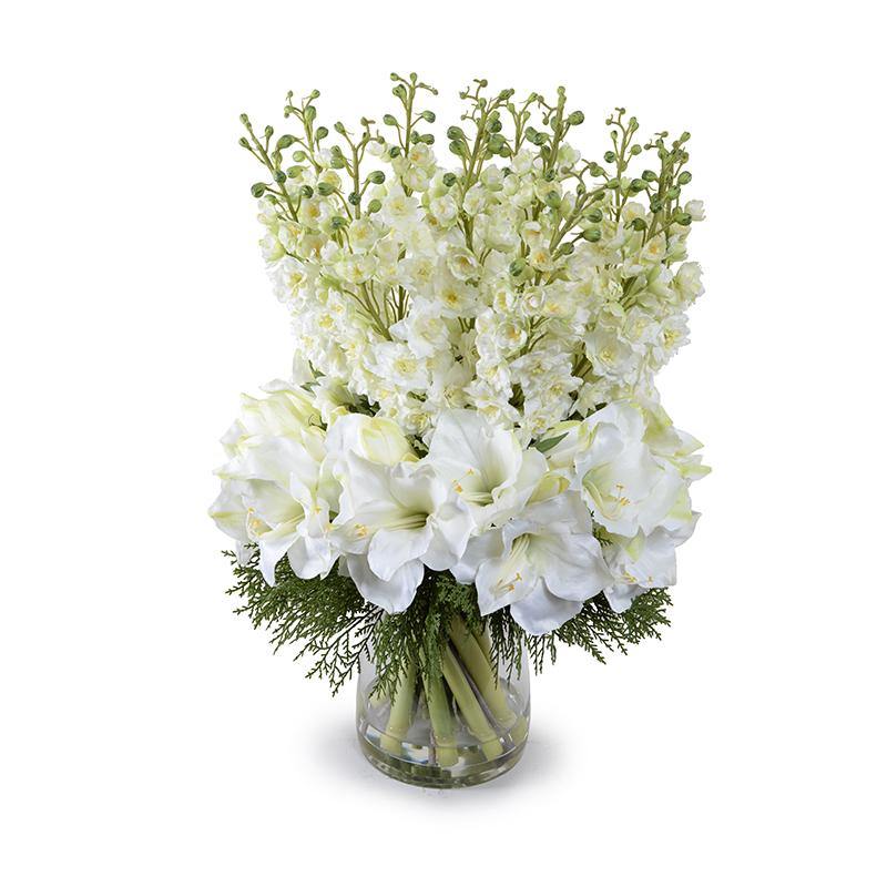 Amaryllis & Delphinium Arrangement in Glass 32"H