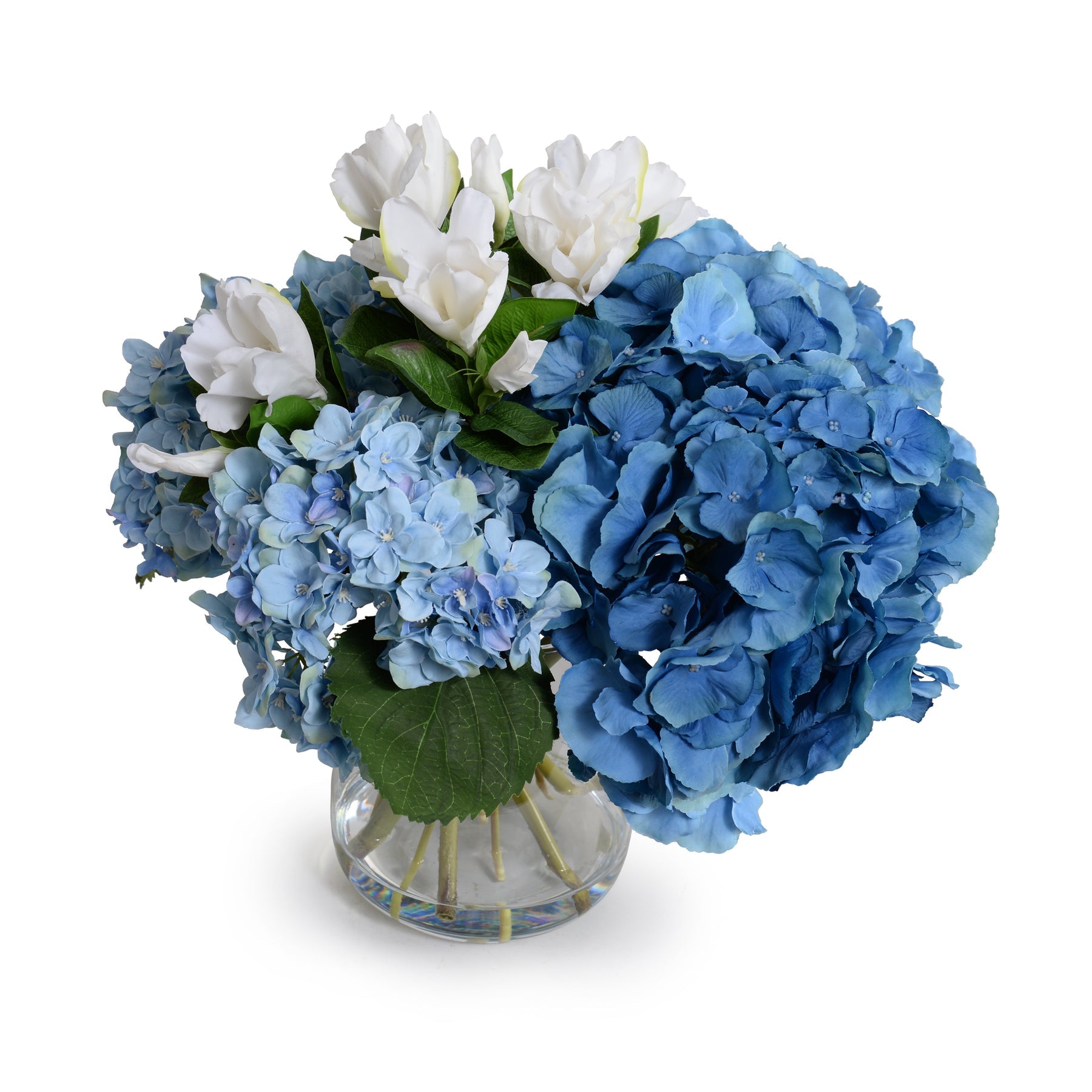 Hydrangea & Gardenia Arrangement - Blue/White 14"H