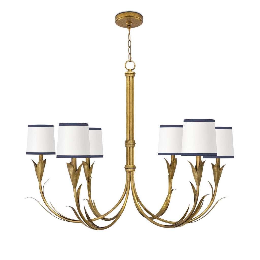 River Reed Chandelier Small | Antique Gold Leaf | Navy Shade