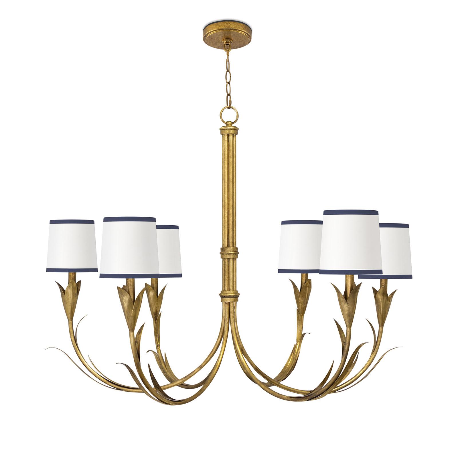 River Reed Chandelier Small | Antique Gold Leaf | Navy Shade