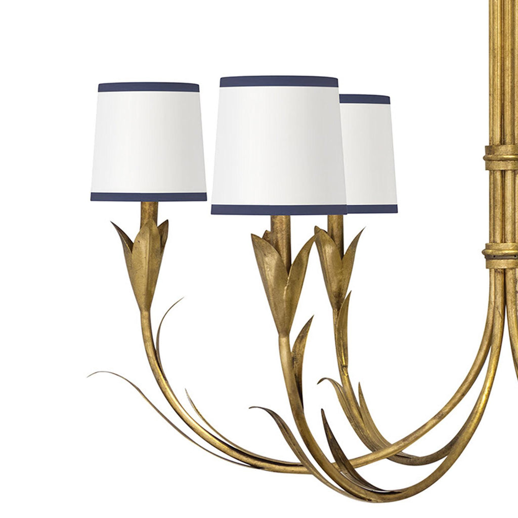 River Reed Chandelier Small | Antique Gold Leaf | Navy Shade
