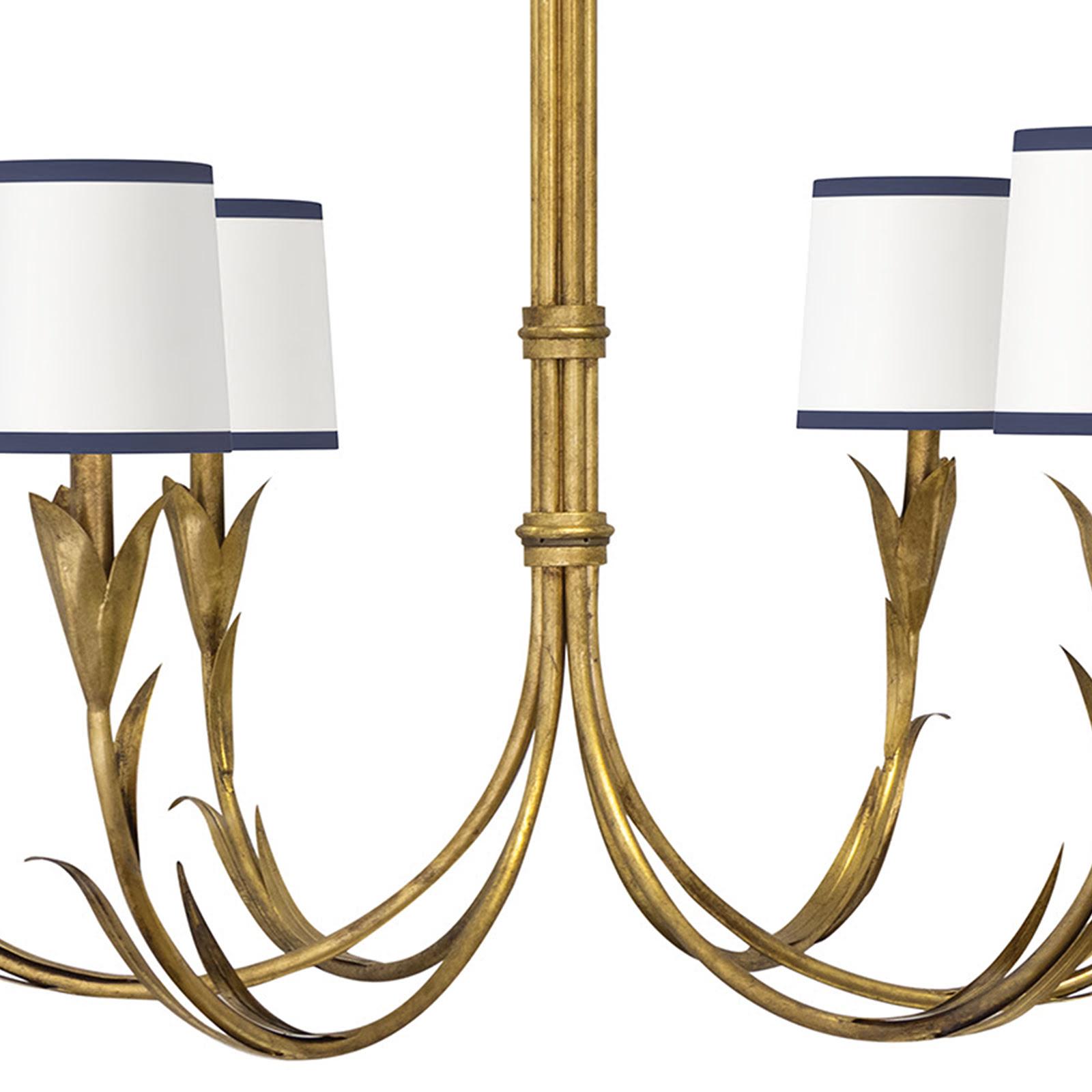 River Reed Chandelier Small | Antique Gold Leaf | Navy Shade