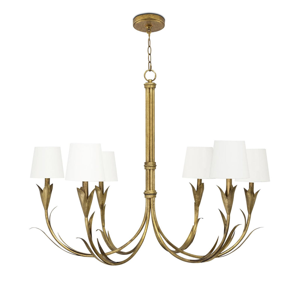 River Reed Chandelier Small | Antique Gold Leaf | Natural Linen Shade