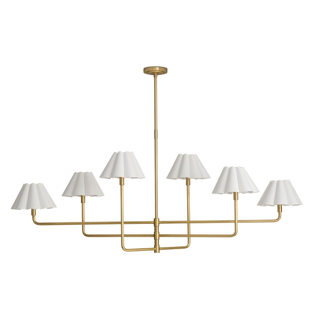 Polly Metal Chandelier | Natural Brass | White Scalloped Shade