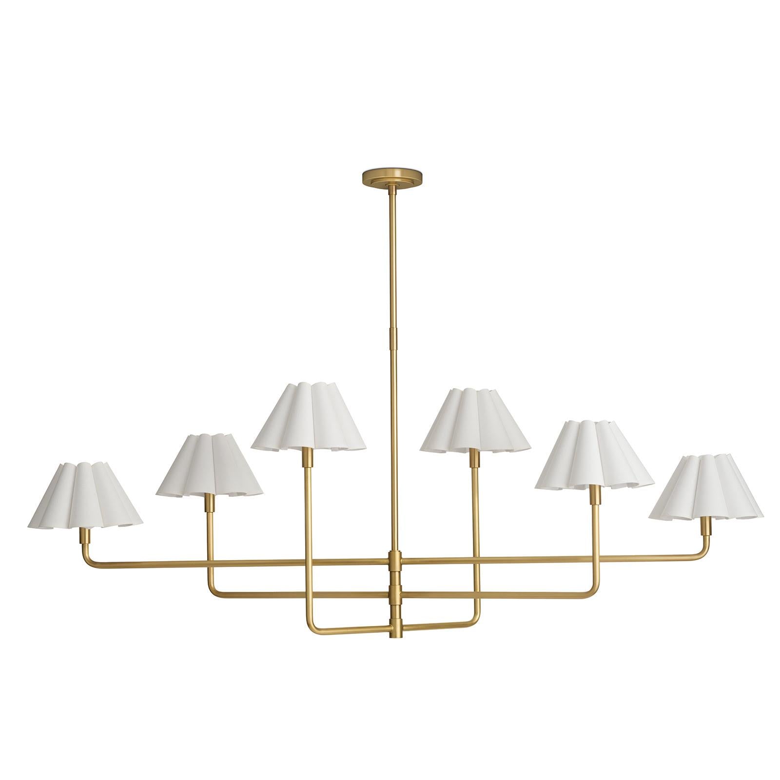 Polly Metal Chandelier | Natural Brass | White Scalloped Shade