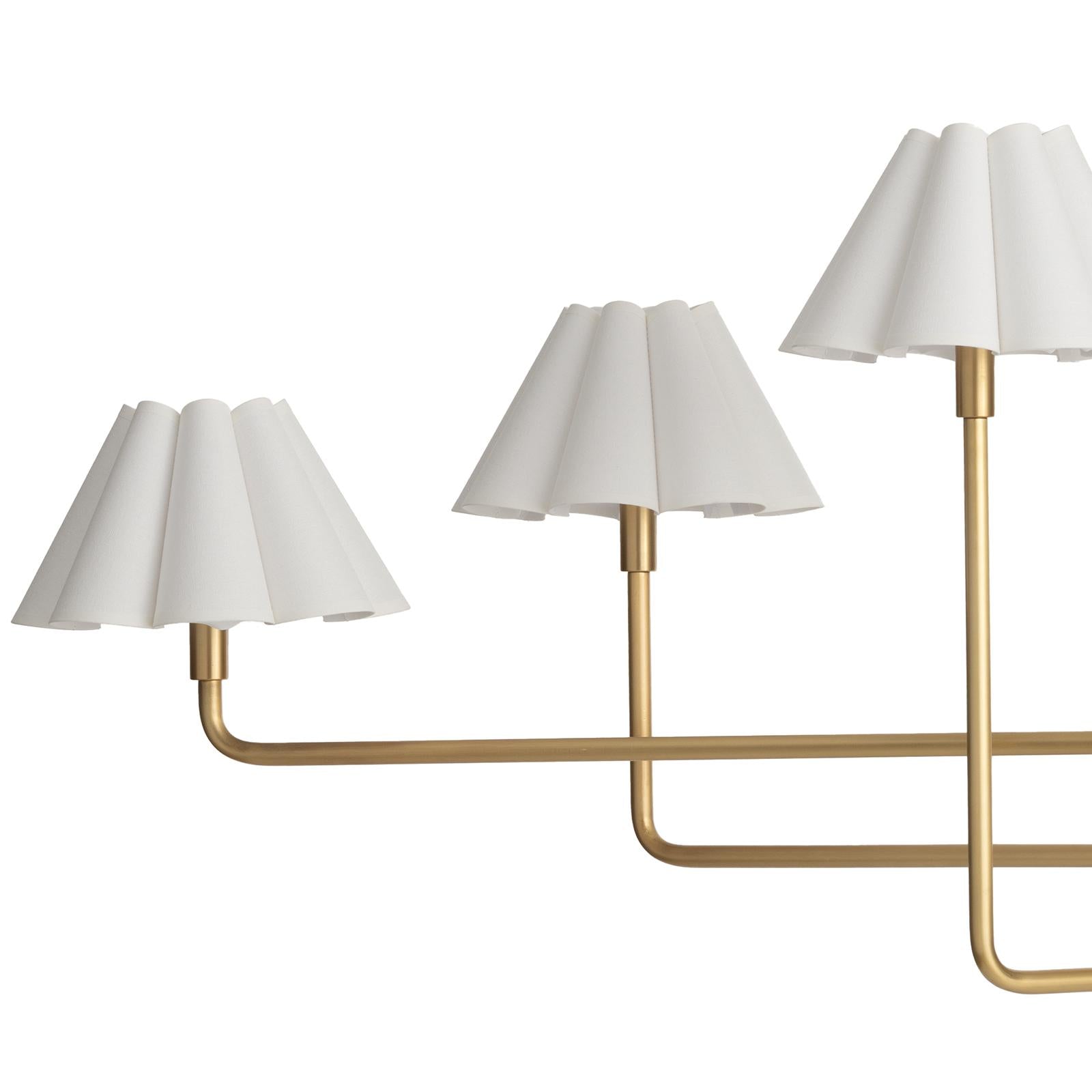 Polly Metal Chandelier | Natural Brass | White Scalloped Shade