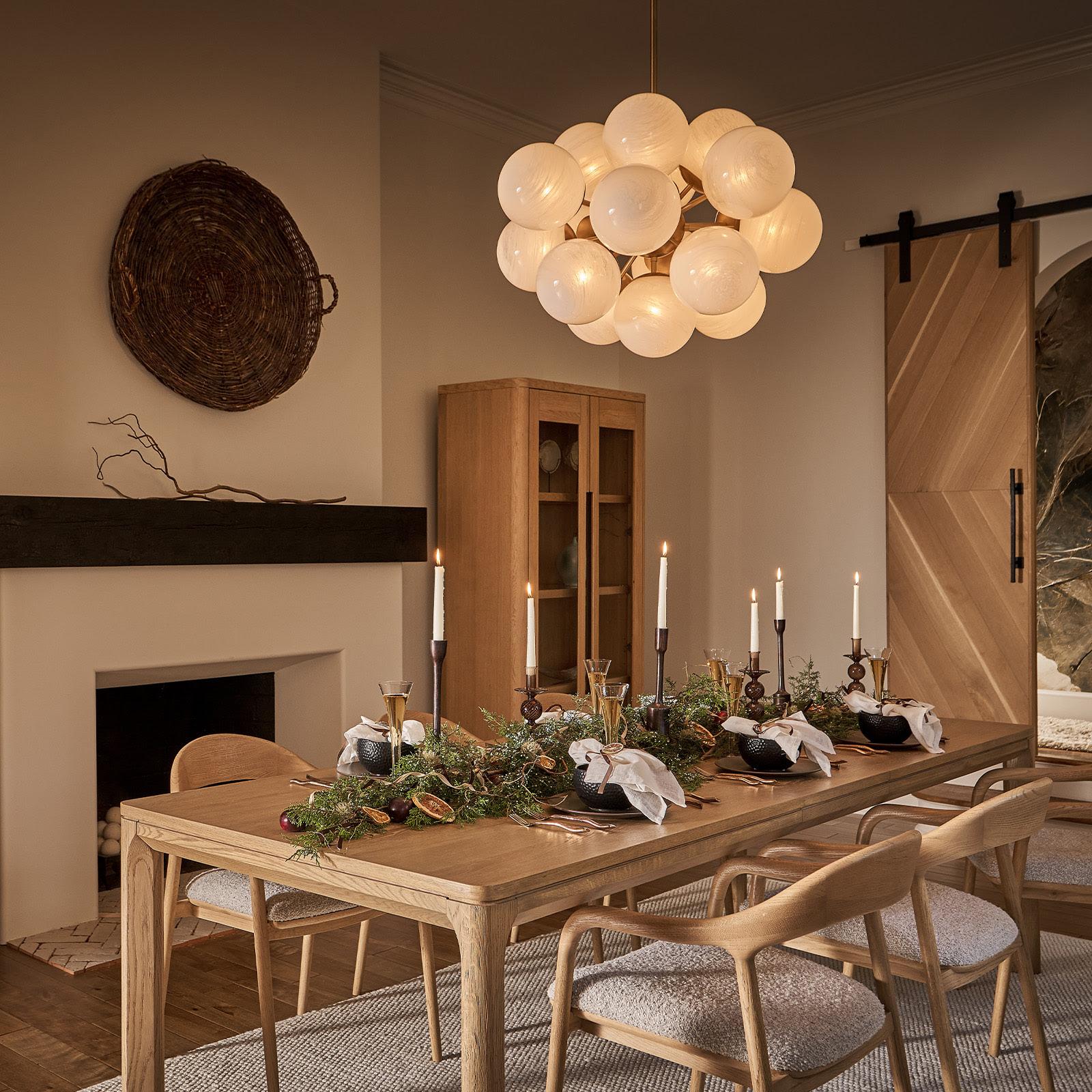 Shine Chandelier | Natural Brass | Swirl Glass