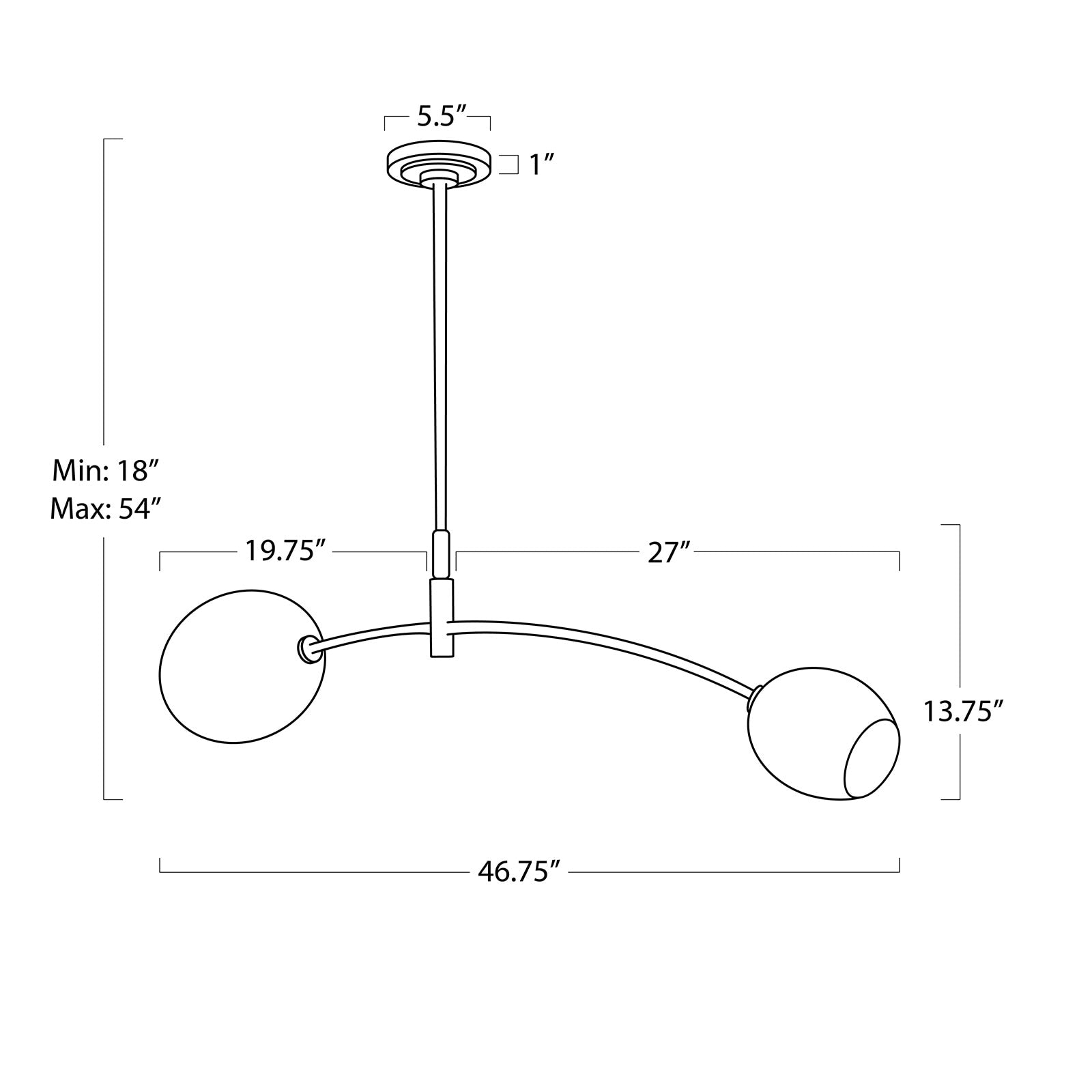 Artemis Pendant Double | Polished Nickel | Alabaster Glass