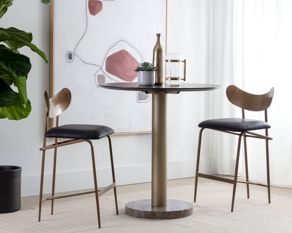 Gibbons Counter Stool - Antique Brass - Charcoal Black Leather