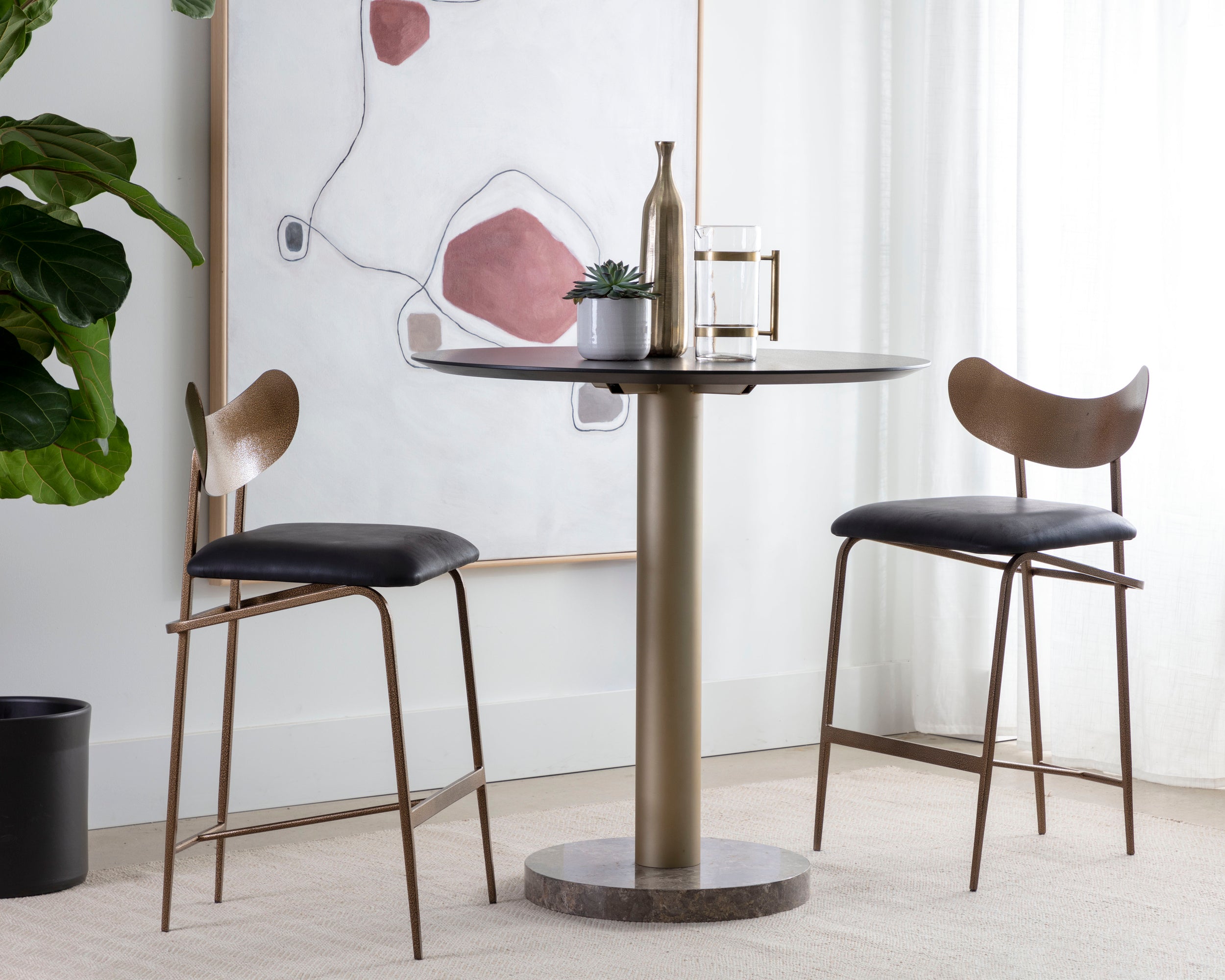 Gibbons Counter Stool - Antique Brass - Charcoal Black Leather