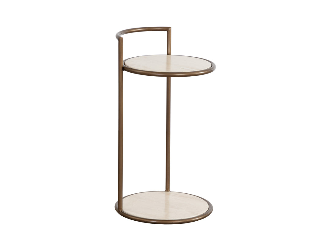 Parga End Table - Rustic Bronze - Travertine Look - Natural