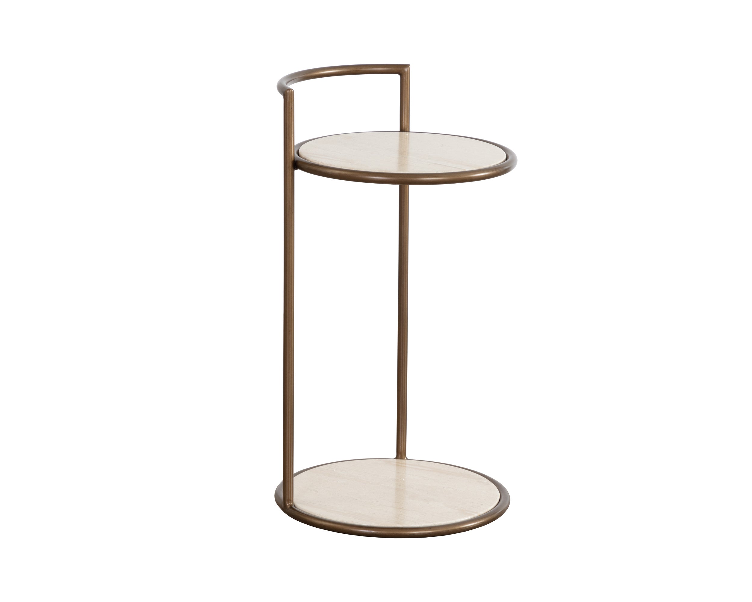 Parga End Table - Rustic Bronze - Travertine Look - Natural