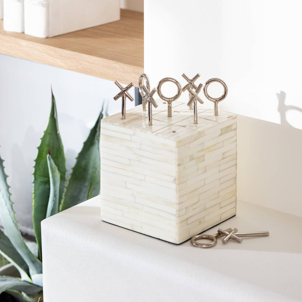 Tic Tac Toe Block | White Bone