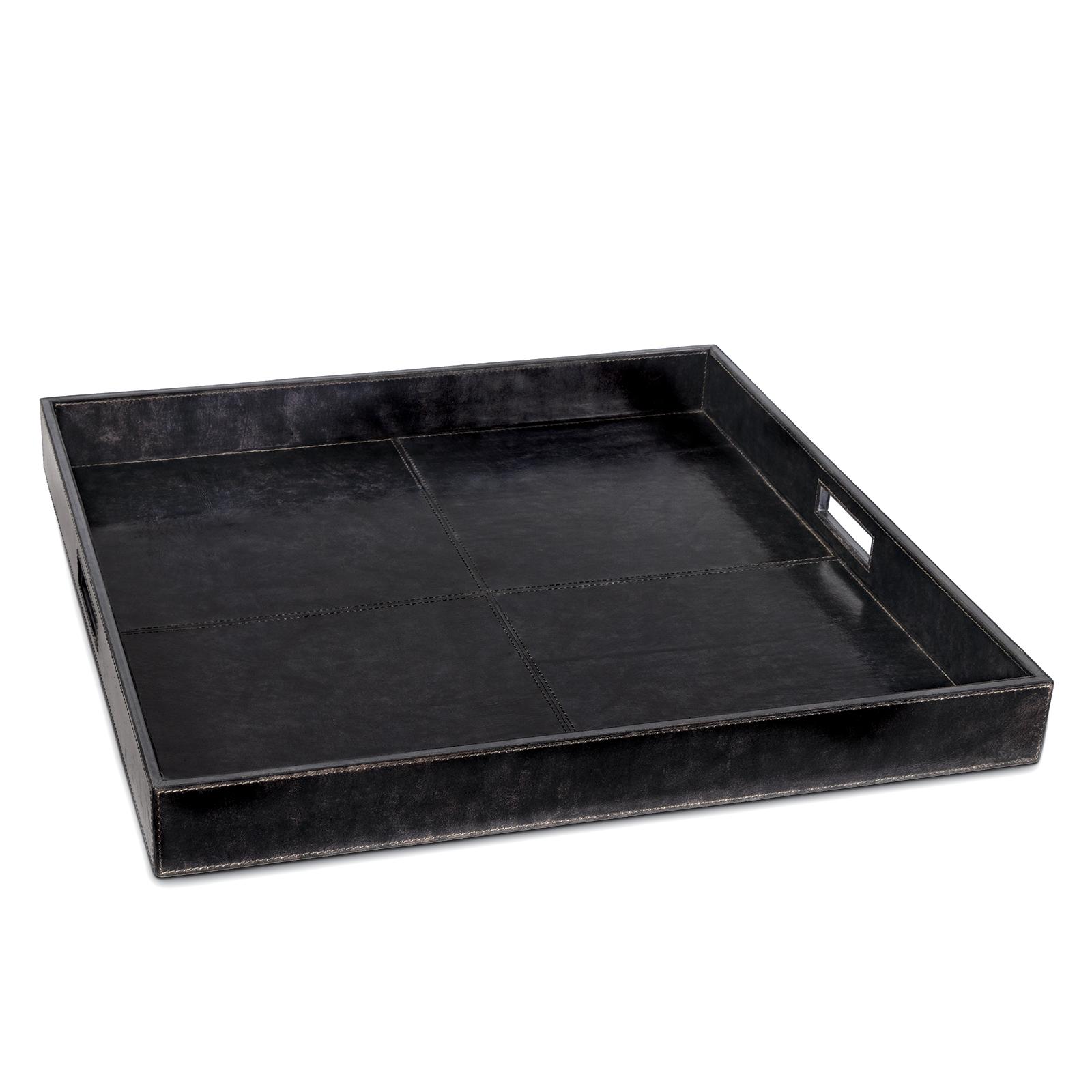 Derby Square Leather Tray | Black