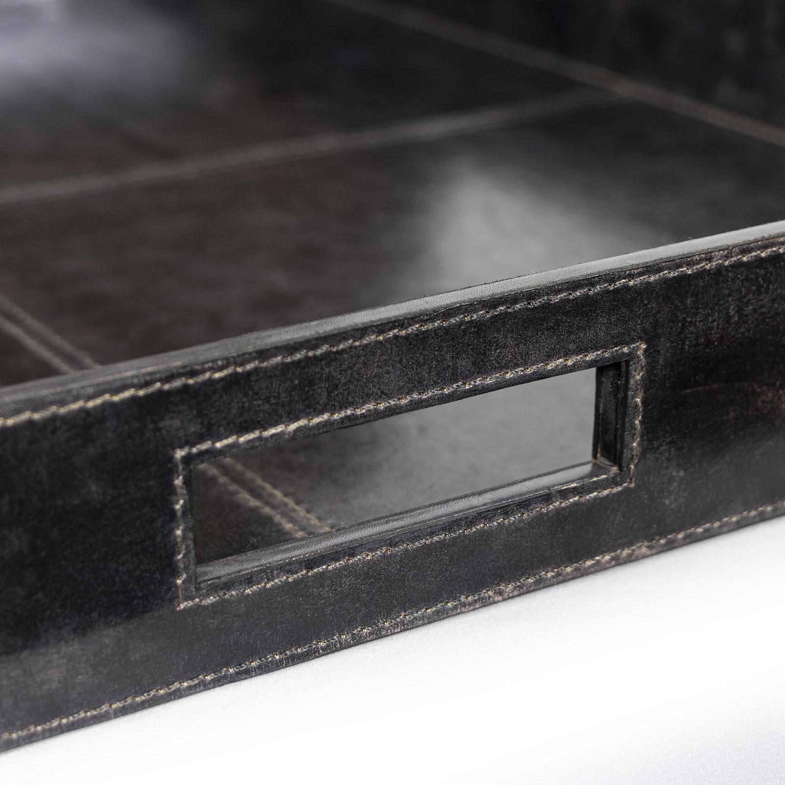 Derby Square Leather Tray | Black