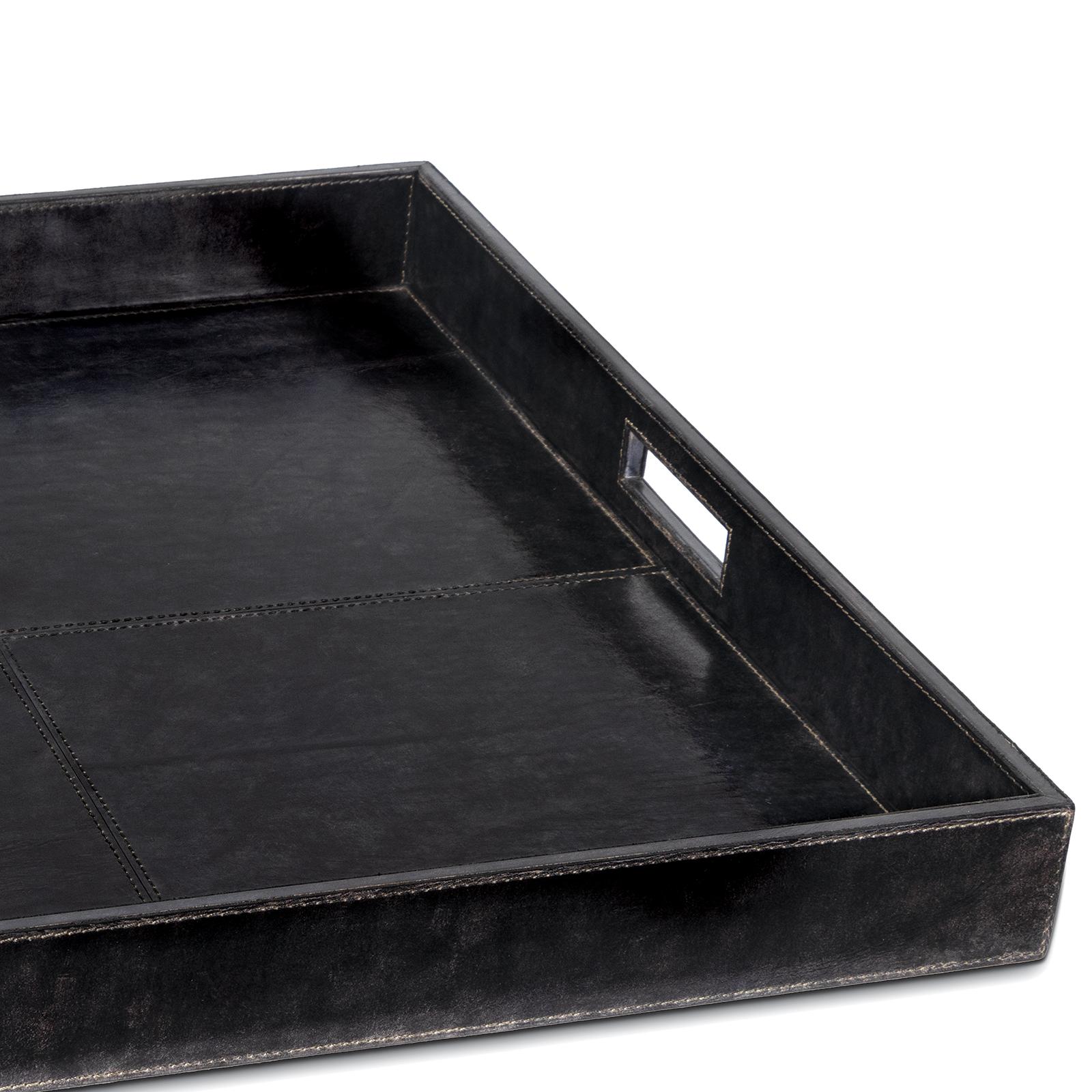 Derby Square Leather Tray | Black
