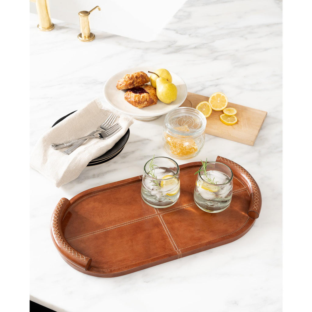 Forte Leather Tray Oval | Cognac
