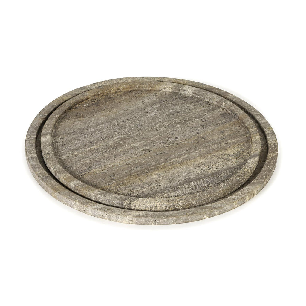 Sutton Round Travertine Tray Set | Grey