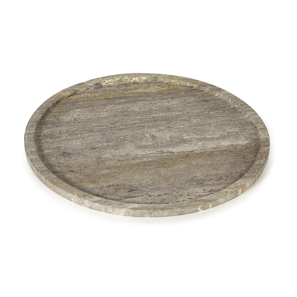 Sutton Round Travertine Tray Set | Grey