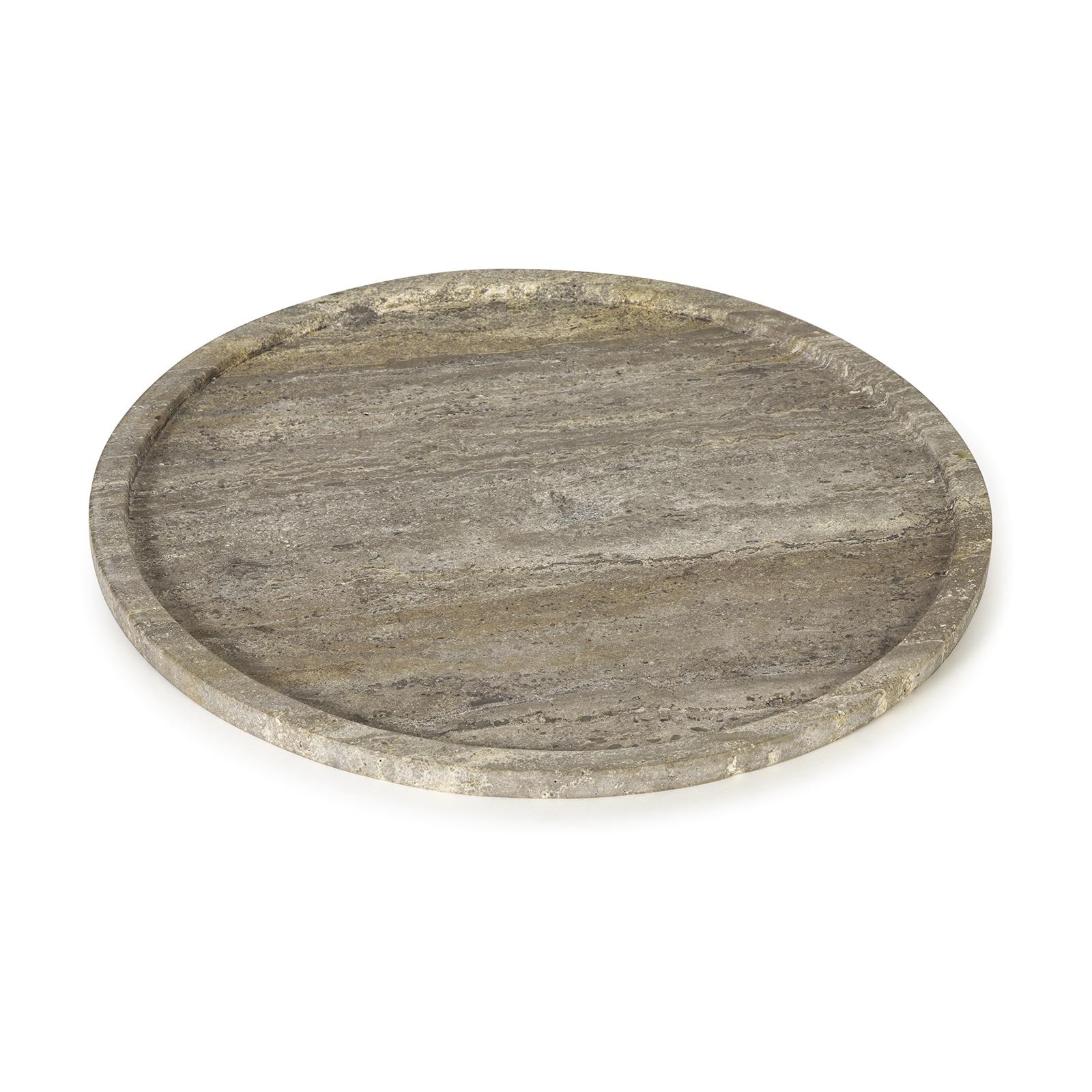 Sutton Round Travertine Tray Set | Grey