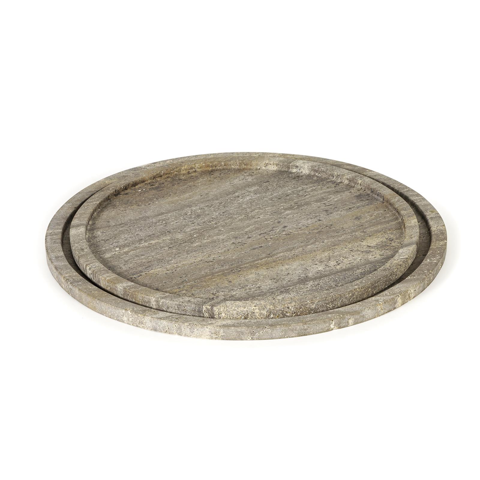 Sutton Round Travertine Tray Set | Grey