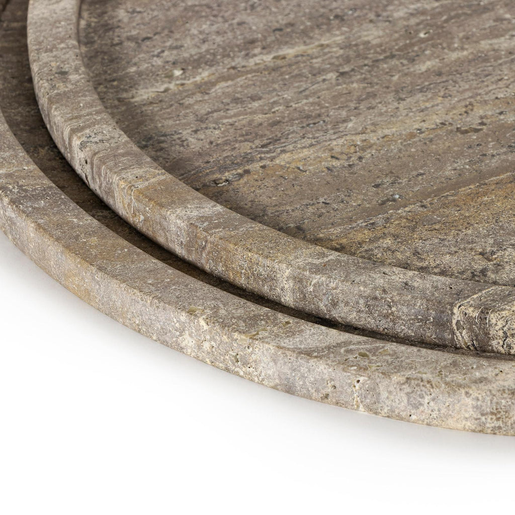 Sutton Round Travertine Tray Set | Grey