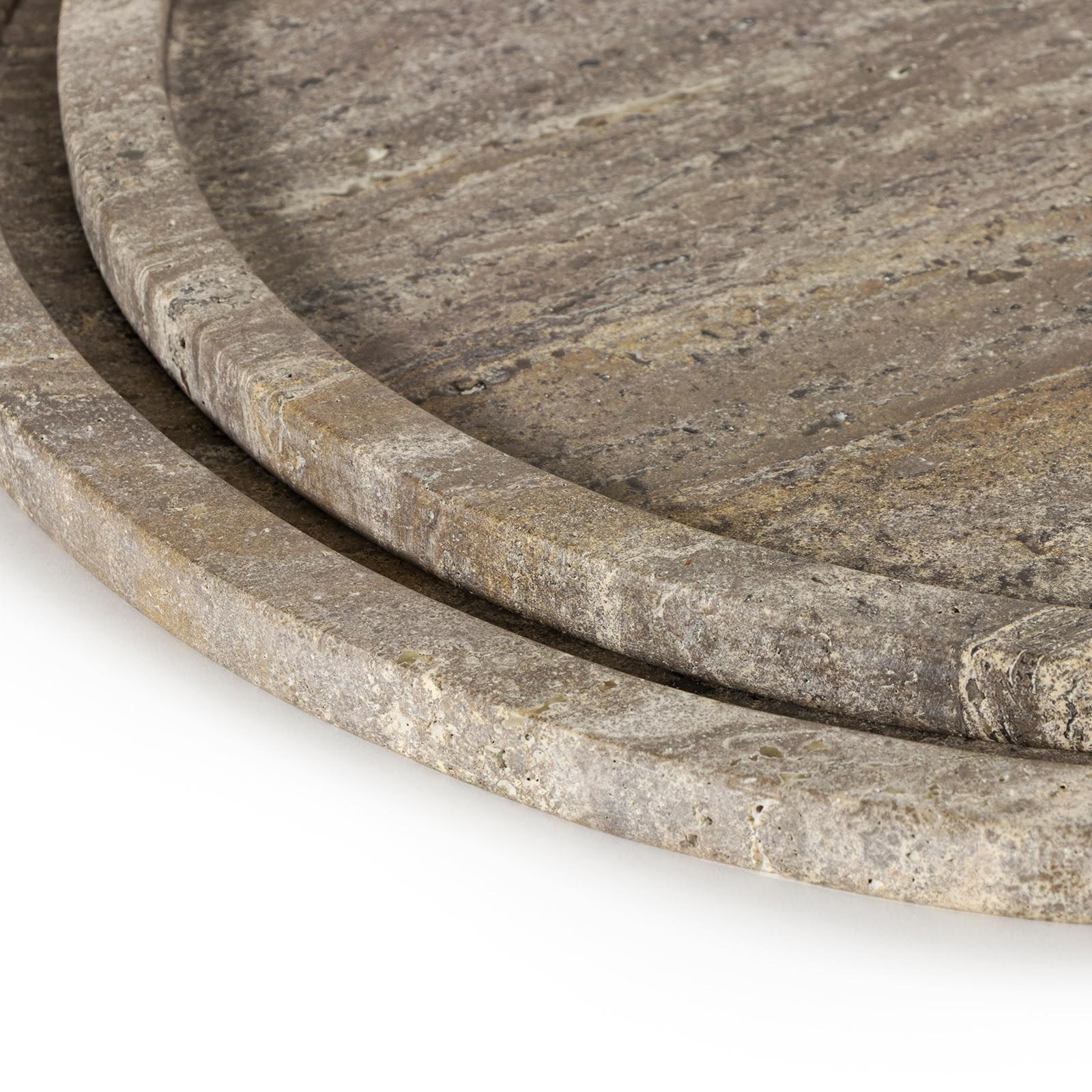 Sutton Round Travertine Tray Set | Grey