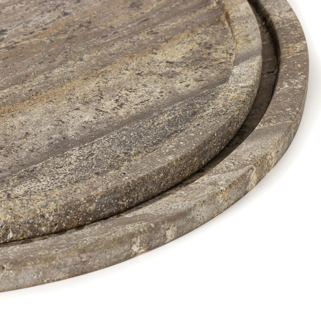 Sutton Round Travertine Tray Set | Grey