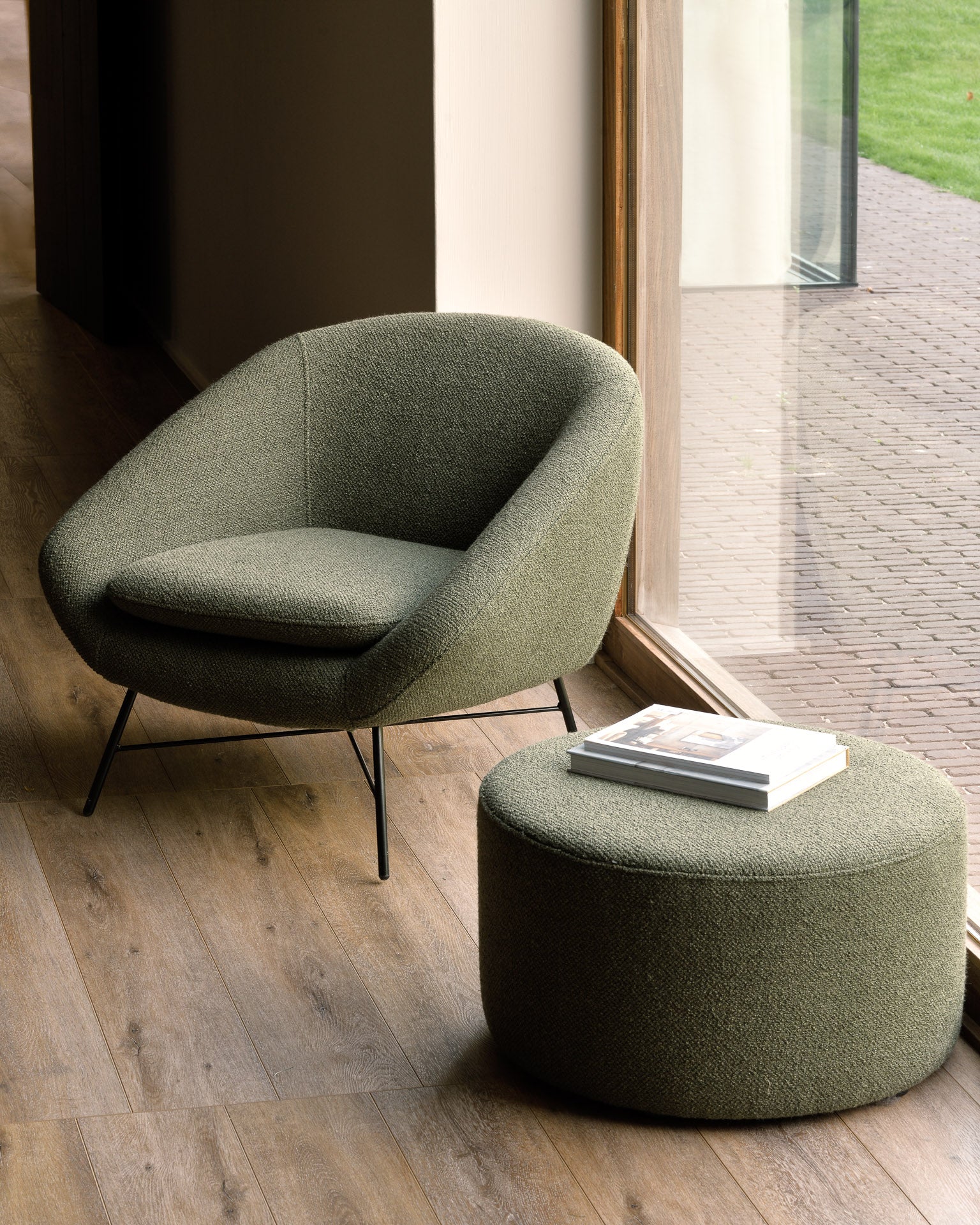 Barrow Pouf | Pine Green Fabric | 24" X 24"
