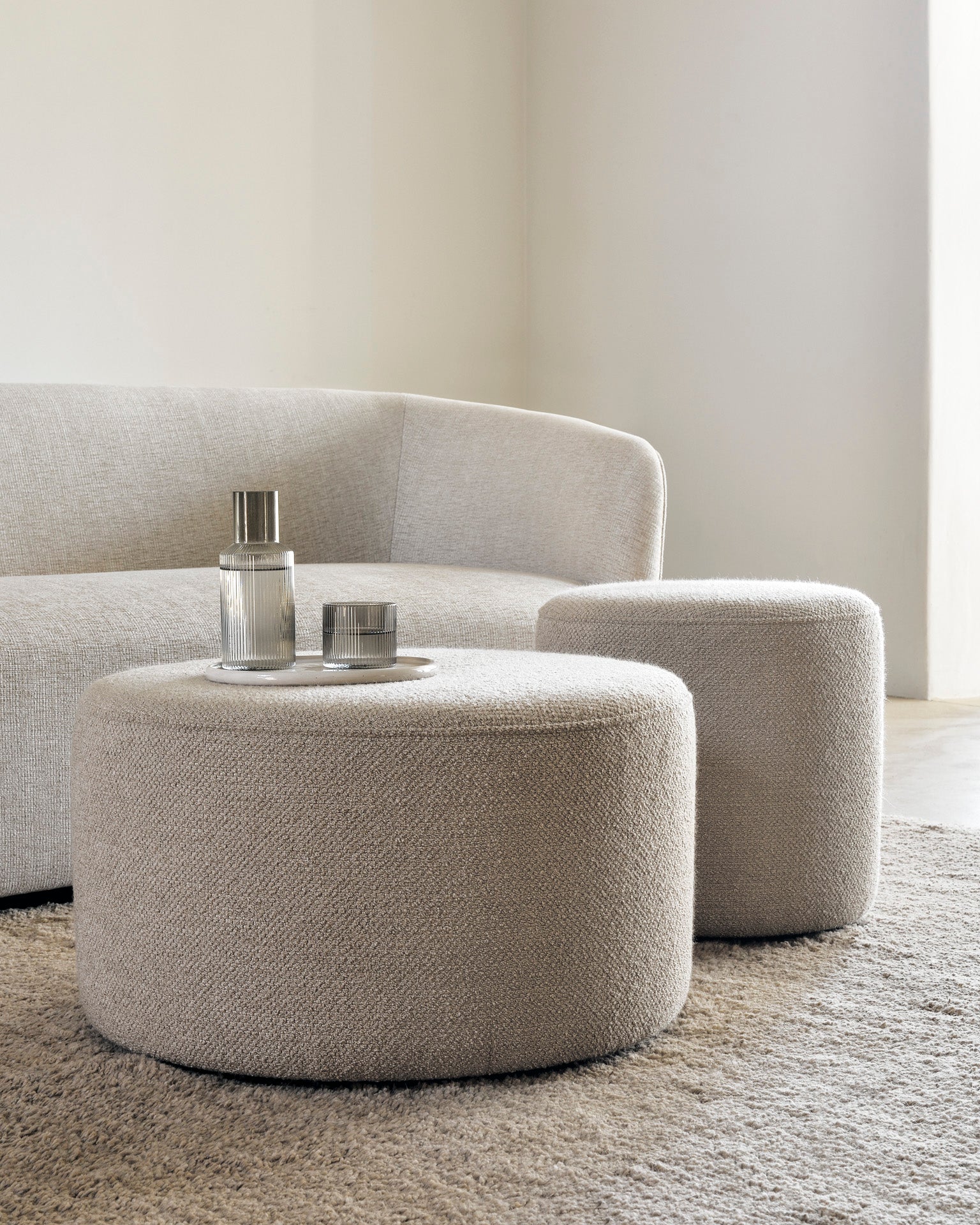 Barrow Pouf | Off White Fabric | 24" X 24"